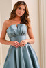 Close-up of Montage M3226 pleated strapless bodice with empire waist