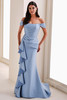 Front view of Montage M4202 French Blue off-the-shoulder mother dress