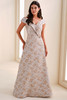 Front view of Montage M4203 blush brocade A-line mother dress