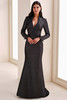 Front view of Montage M4204 gunmetal metallic fit-and-flare dress