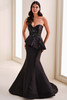 Front view of Montage M4208MKD black strapless mother of the bride gown