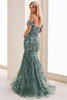 Back view of Montage M4210 spruce mist lace mermaid gown