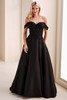 Front view of Montage M4211 black off-the-shoulder mother of the bride gown