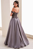 Back view of Montage M4211 pewter satin-faced mikado gown