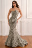 Front view of Montage UM212 taupe brocade mother of the bride dress