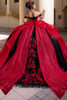 Black red rose glitter tulle overskirt with crystal bow and lace-up corset back