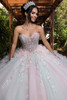 Mint blush sweetheart corset bodice with crystal draping and floral appliqués