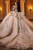 Champagne gold glitter tulle ball gown with detachable back bow, back view