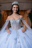 Light blue silver sweetheart corset bodice with angel sleeves and floral lace