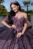 Dusty rose black sweetheart bodice with flounced detachable sleeves and 3D florals