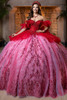 Vizcaya 4080005 red rose white chandelier beading quinceanera ball gown, front view