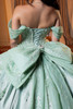 Sage lace-up corset back with oversized detachable bow, back detail