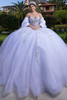 Vizcaya 4080008 white silver cat eye quinceanera ball gown, front view