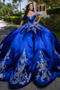 Vizcaya 4080009 regal royal silver satin quinceanera ball gown, front view