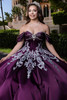 Plum silver sweetheart bodice with crystal beading, brooch detail, and metallic lace