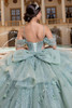 Mint lace-up corset back with detachable glitter tulle bow, back detail