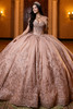 Vizcaya 4080013 blush crystal corset quinceanera ball gown, front view