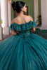 Jade lace-up corset back with off-the-shoulder flounced sleeves, back view