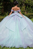 Lilac mint glitter tulle ball gown with detachable back bow, back view