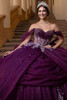 Eggplant silver sweetheart bodice with draped beading and illusion sides, front detail