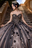 Nude black strapless glitter quinceanera ball gown, front view