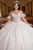 Champagne ivory sweetheart corset bodice with 3D floral appliqués and detachable sleeves, front view