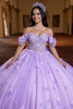 Lilac sweetheart corset bodice with detachable floral sleeves, front detail
