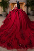 Red glitter tulle ball gown with detachable back bow, back view