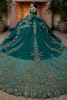 Jade gold glitter tulle ball gown with detachable matching back bow, back view