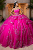 Fuchsia silver sheer corset bodice with scoop neckline, front detail