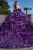 Eggplant light purple glitter tulle ball gown with detachable double-loop bow, back view
