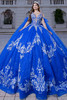 Vizcaya 4080028 royal blue flame cat eye quinceanera ball gown, front view