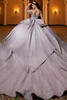 Latte silver detachable ball gown skirt with oversized back bow, back view