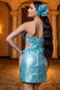Seafoam fitted mini dress with lace-up corset back, back view
