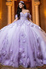 Vizcaya 4080032 white purple 3D floral quinceanera ball gown, front view