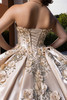Champagne lace-up corset back with floral appliqués, back detail