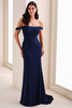 Front view of Cameron Blake CB102 blue willow crepe mother dress