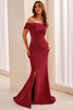 Front view of Cameron Blake CB442 wine crepe mother dress