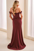 Back view of Cameron Blake CB444 Bordeaux stretch crepe mother dress