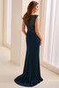 Back view of Cameron Blake CB445 blue willow satin crepe mother dress