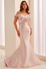Front view of Cameron Blake CB447 rose Mikado mother dress
