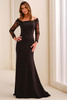 Front view of Cameron Blake CB449 black lace mother dress