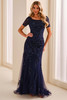 Front view of Cameron Blake CB450 blue willow embroidered tulle mother dress