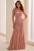 Front view of Cameron Blake CB450 light mauve embroidered tulle mother dress