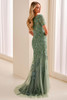Back view of Cameron Blake CB450 jade embroidered tulle mother dress