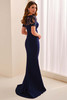 Back view of Cameron Blake CB451 blue willow crepe mother dress