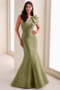 Front view of Cameron Blake CB776 apple green Mikado mother dress