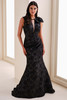 Front view of Cameron Blake CB821 black brocade mother dress