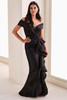 Front view of Cameron Blake CB823 black Mikado mother dress