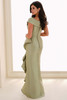 Back view of Cameron Blake CB823 apple green sheath gown